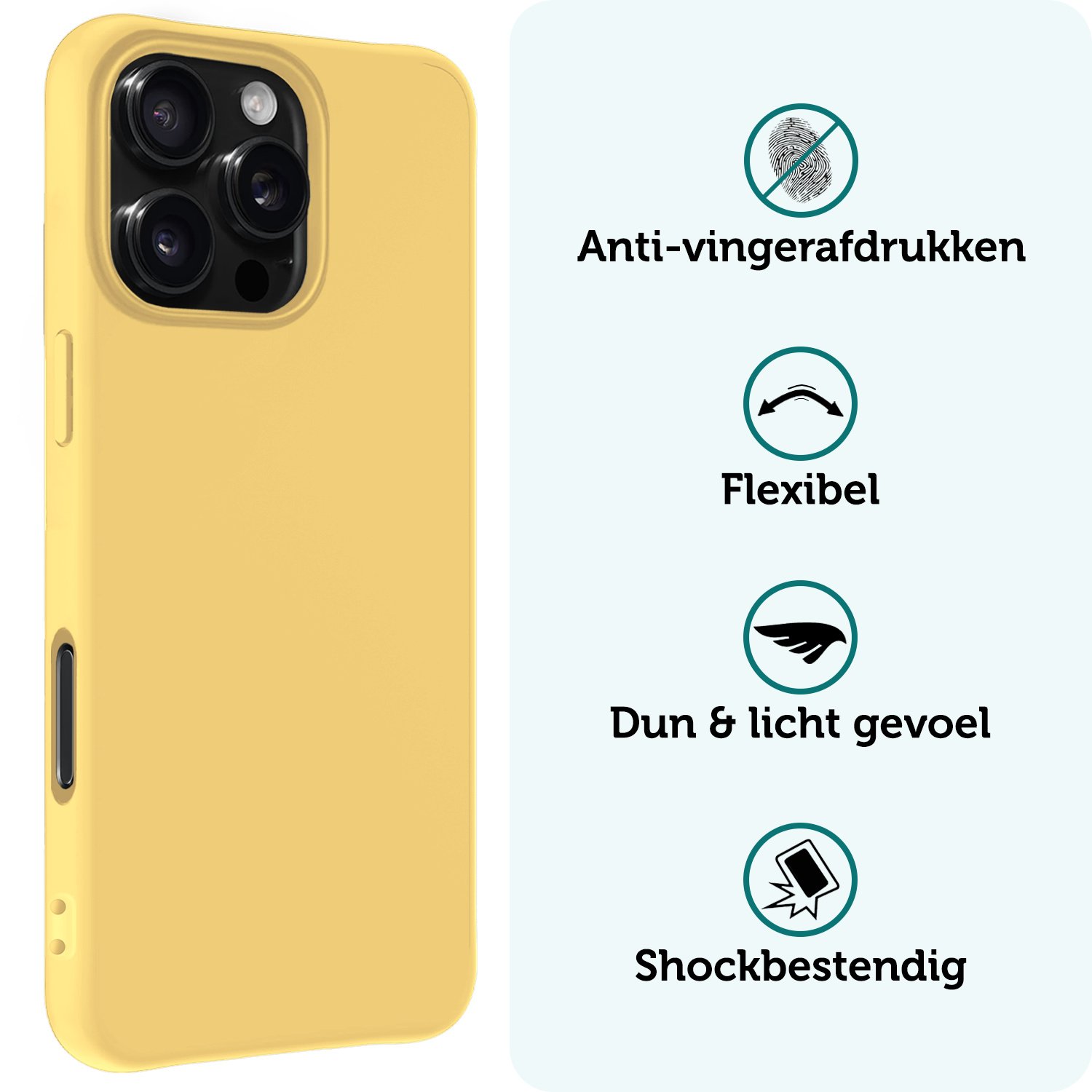 Forterra Hoesje Geschikt voor iPhone 16 Pro Max Case Siliconen Hoes Met 2x Screenprotector - Hoes Geschikt voor iPhone 16 Pro Max Hoesje Back Cover - Geel