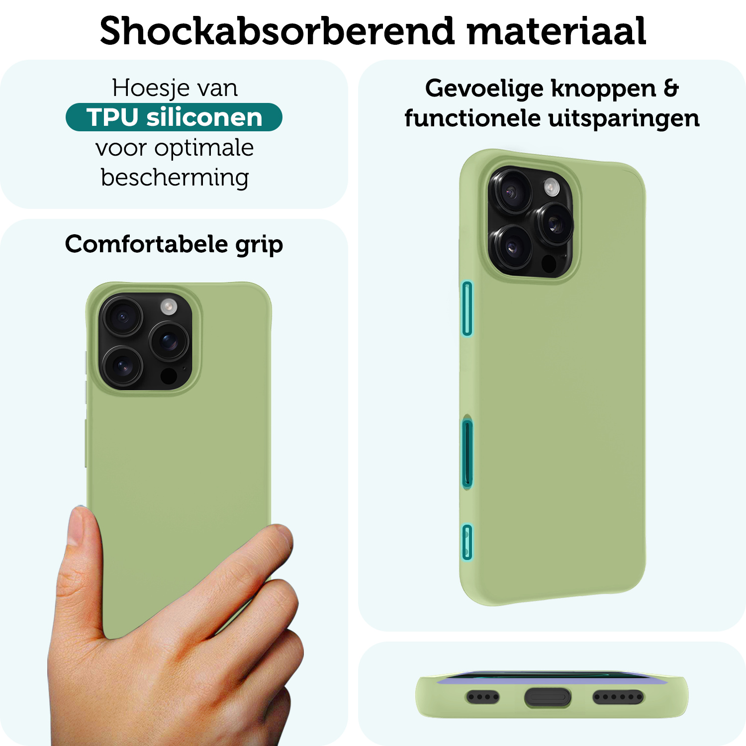 Forterra Hoesje Geschikt voor iPhone 16 Pro Max Case Siliconen Hoes Met 2x Screenprotector - Hoes Geschikt voor iPhone 16 Pro Max Hoesje Back Cover - Groen