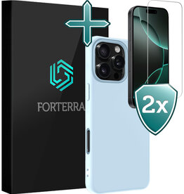 Forterra Forterra iPhone 16 Pro Max Hoesje Siliconen Met 2x Screenprotector Met Dichte Notch - Lichtblauw