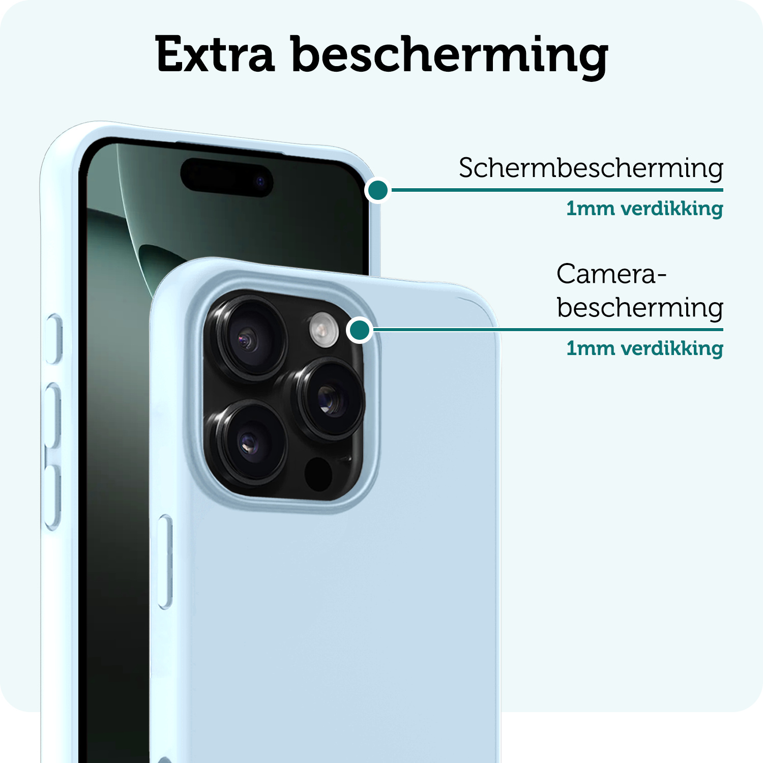 Forterra Hoesje Geschikt voor iPhone 16 Pro Max Case Siliconen Hoes Met 2x Screenprotector - Hoes Geschikt voor iPhone 16 Pro Max Hoesje Back Cover - Lichtblauw