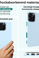 Forterra Hoesje Geschikt voor iPhone 16 Pro Max Case Siliconen Hoes Met 2x Screenprotector - Hoes Geschikt voor iPhone 16 Pro Max Hoesje Back Cover - Lichtblauw