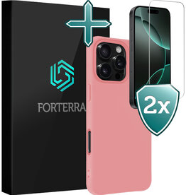Forterra Forterra iPhone 16 Pro Max Hoesje Siliconen Met 2x Screenprotector Met Dichte Notch - Lichtroze