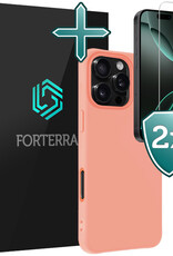 Forterra Hoesje Geschikt voor iPhone 16 Pro Max Case Siliconen Hoes Met 2x Screenprotector - Hoes Geschikt voor iPhone 16 Pro Max Hoesje Back Cover - Perzik