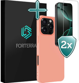 Forterra Forterra iPhone 16 Pro Max Hoesje Siliconen Met 2x Screenprotector Met Dichte Notch - Perzik
