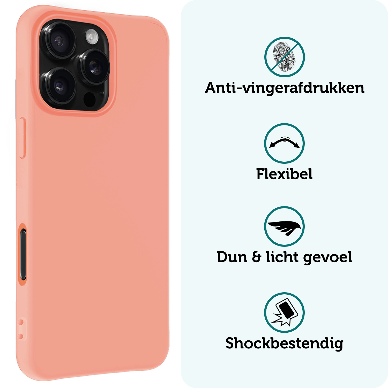 Forterra Hoesje Geschikt voor iPhone 16 Pro Max Case Siliconen Hoes Met 2x Screenprotector - Hoes Geschikt voor iPhone 16 Pro Max Hoesje Back Cover - Perzik