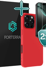 Forterra Hoesje Geschikt voor iPhone 16 Pro Max Case Siliconen Hoes Met 2x Screenprotector - Hoes Geschikt voor iPhone 16 Pro Max Hoesje Back Cover - Rood