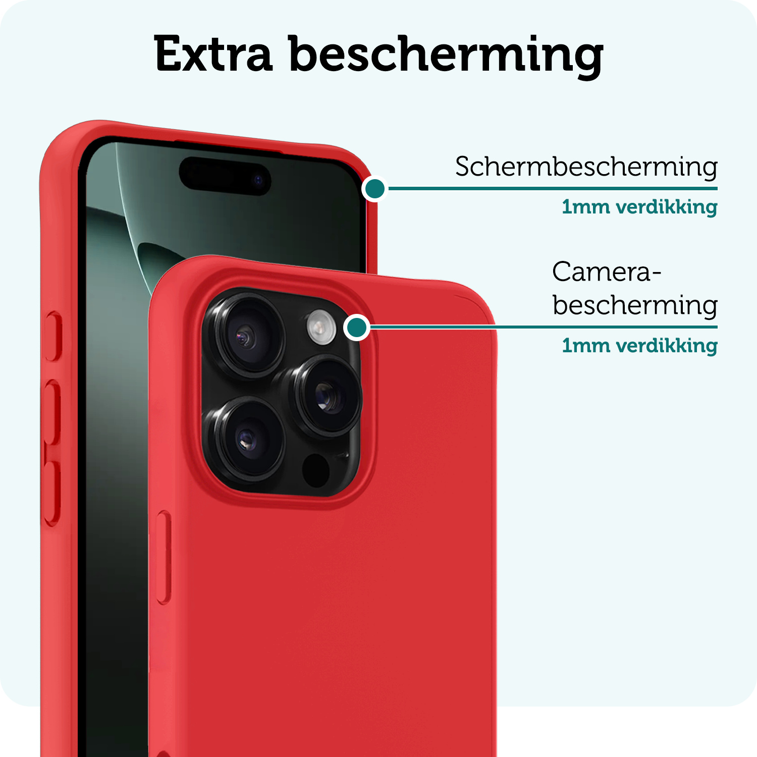 Forterra Hoesje Geschikt voor iPhone 16 Pro Max Case Siliconen Hoes Met 2x Screenprotector - Hoes Geschikt voor iPhone 16 Pro Max Hoesje Back Cover - Rood
