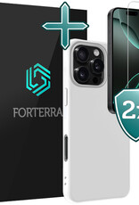 Forterra Hoesje Geschikt voor iPhone 16 Pro Max Case Siliconen Hoes Met 2x Screenprotector - Hoes Geschikt voor iPhone 16 Pro Max Hoesje Back Cover - Wit