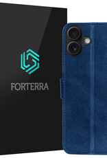 Forterra Hoesje Geschikt voor iPhone 16 Book Case Kunstleer Hoes - Hoes Geschikt voor iPhone 16 Hoesje Bookcase Met Pasjeshouder - Donkerblauw