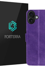 Forterra Hoesje Geschikt voor iPhone 16 Book Case Kunstleer Hoes - Hoes Geschikt voor iPhone 16 Hoesje Bookcase Met Pasjeshouder - Paars