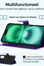 Forterra Hoesje Geschikt voor iPhone 16 Book Case Kunstleer Hoes - Hoes Geschikt voor iPhone 16 Hoesje Bookcase Met Pasjeshouder - Paars