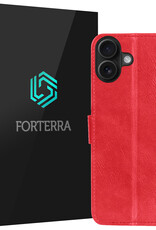 Forterra Hoesje Geschikt voor iPhone 16 Book Case Kunstleer Hoes - Hoes Geschikt voor iPhone 16 Hoesje Bookcase Met Pasjeshouder - Rood