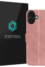 Forterra Hoesje Geschikt voor iPhone 16 Book Case Kunstleer Hoes - Hoes Geschikt voor iPhone 16 Hoesje Bookcase Met Pasjeshouder - Rosé goud