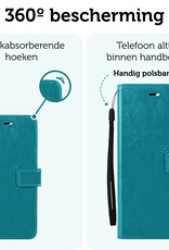 Forterra Hoesje Geschikt voor iPhone 16 Book Case Kunstleer Hoes - Hoes Geschikt voor iPhone 16 Hoesje Bookcase Met Pasjeshouder - Turquoise