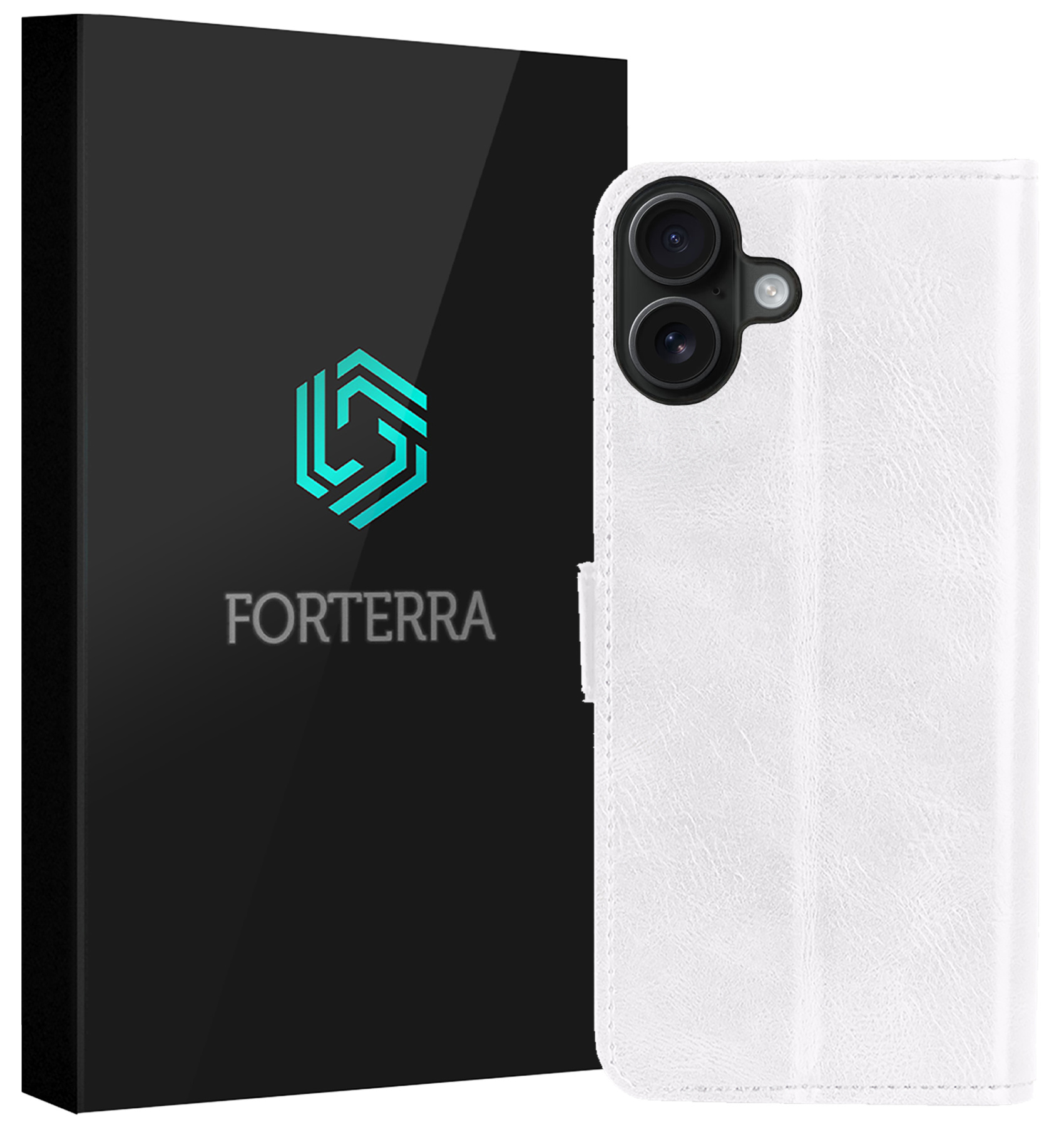 Forterra Hoesje Geschikt voor iPhone 16 Book Case Kunstleer Hoes - Hoes Geschikt voor iPhone 16 Hoesje Bookcase Met Pasjeshouder - Wit