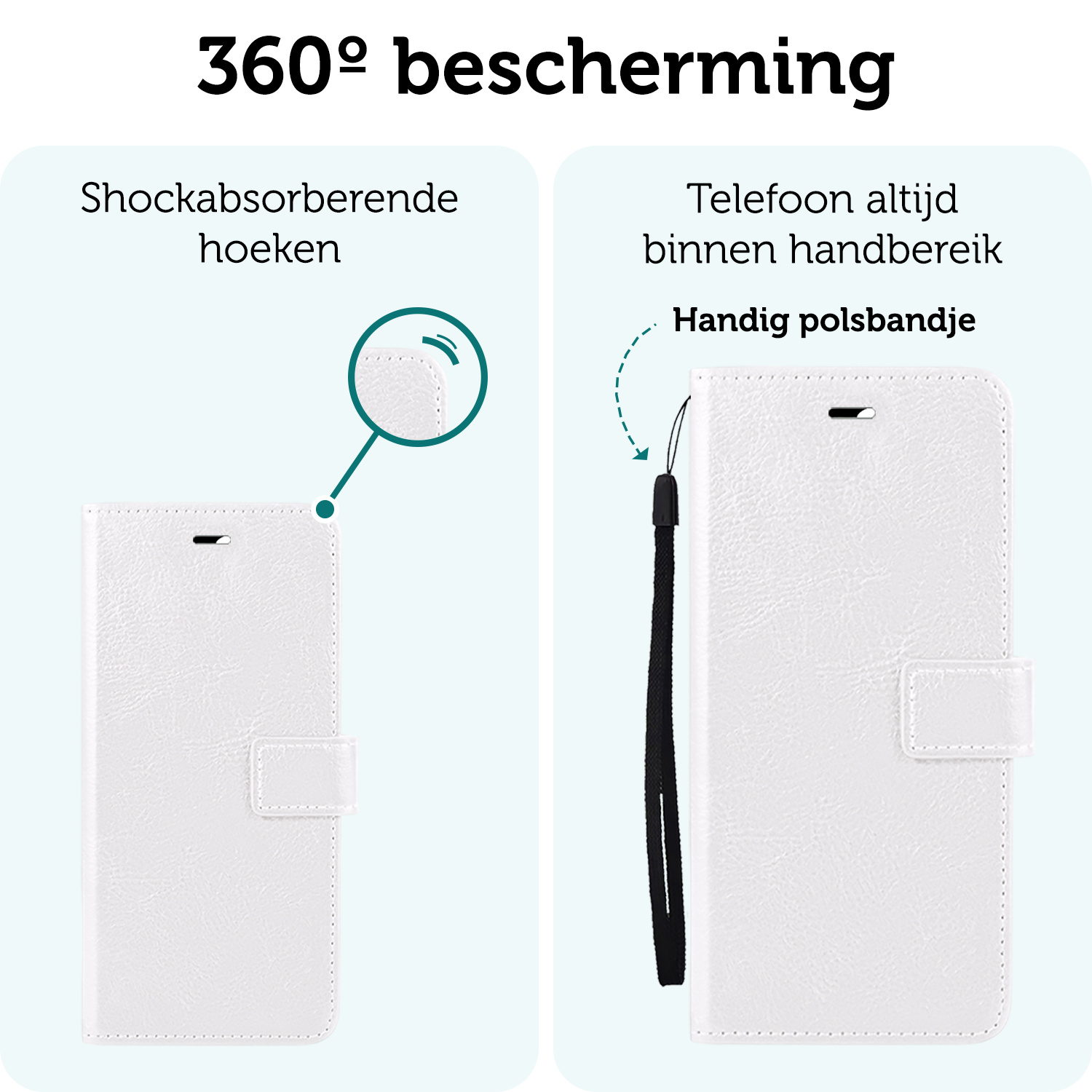 Forterra Hoesje Geschikt voor iPhone 16 Book Case Kunstleer Hoes - Hoes Geschikt voor iPhone 16 Hoesje Bookcase Met Pasjeshouder - Wit