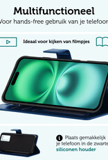 Forterra Hoesje Geschikt voor iPhone 16 Book Case Kunstleer Hoes Met Screenprotector - Hoes Geschikt voor iPhone 16 Hoesje Bookcase Met Pasjeshouder - Donkerblauw