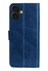 Forterra Hoesje Geschikt voor iPhone 16 Book Case Kunstleer Hoes Met Screenprotector - Hoes Geschikt voor iPhone 16 Hoesje Bookcase Met Pasjeshouder - Donkerblauw