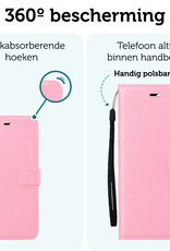 Forterra Hoesje Geschikt voor iPhone 16 Book Case Kunstleer Hoes Met Screenprotector - Hoes Geschikt voor iPhone 16 Hoesje Bookcase Met Pasjeshouder - Lichtroze