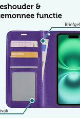 Forterra Hoesje Geschikt voor iPhone 16 Book Case Kunstleer Hoes Met Screenprotector - Hoes Geschikt voor iPhone 16 Hoesje Bookcase Met Pasjeshouder - Paars
