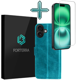 Forterra Forterra iPhone 16 Hoesje Bookcase Met Screenprotector - Turquoise