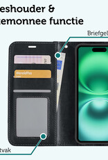 Forterra Hoesje Geschikt voor iPhone 16 Book Case Kunstleer Hoes Met Screenprotector - Hoes Geschikt voor iPhone 16 Hoesje Bookcase Met Pasjeshouder - Zwart