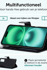 Forterra Hoesje Geschikt voor iPhone 16 Book Case Kunstleer Hoes Met Screenprotector - Hoes Geschikt voor iPhone 16 Hoesje Bookcase Met Pasjeshouder - Zwart