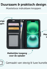 Forterra Hoesje Geschikt voor iPhone 16 Book Case Kunstleer Hoes Met Screenprotector - Hoes Geschikt voor iPhone 16 Hoesje Bookcase Met Pasjeshouder - Zwart