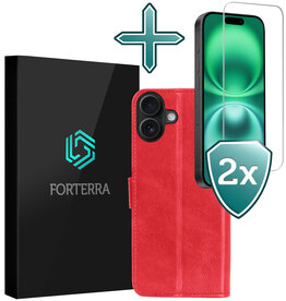 Forterra Forterra iPhone 16 Hoesje Bookcase Met 2x Screenprotector - Rood