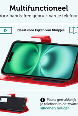 Forterra Hoesje Geschikt voor iPhone 16 Book Case Kunstleer Hoes Met 2x Screenprotector - Hoes Geschikt voor iPhone 16 Hoesje Bookcase Met Pasjeshouder - Rood