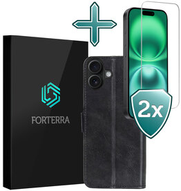 Forterra Forterra iPhone 16 Hoesje Bookcase Met 2x Screenprotector - Zwart