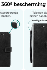 Forterra Hoesje Geschikt voor iPhone 16 Book Case Kunstleer Hoes Met 2x Screenprotector - Hoes Geschikt voor iPhone 16 Hoesje Bookcase Met Pasjeshouder - Zwart