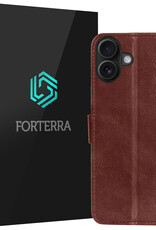 Forterra Hoesje Geschikt voor iPhone 16 Plus Book Case Kunstleer Hoes - Hoes Geschikt voor iPhone 16 Plus Hoesje Bookcase Met Pasjeshouder - Bruin