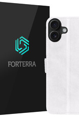 Forterra Hoesje Geschikt voor iPhone 16 Plus Book Case Kunstleer Hoes - Hoes Geschikt voor iPhone 16 Plus Hoesje Bookcase Met Pasjeshouder - Wit