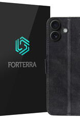 Forterra Hoesje Geschikt voor iPhone 16 Plus Book Case Kunstleer Hoes - Hoes Geschikt voor iPhone 16 Plus Hoesje Bookcase Met Pasjeshouder - Zwart