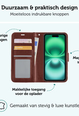 Forterra Hoesje Geschikt voor iPhone 16 Plus Book Case Kunstleer Hoes Met Screenprotector - Hoes Geschikt voor iPhone 16 Plus Hoesje Bookcase Met Pasjeshouder - Bruin