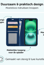 Forterra Hoesje Geschikt voor iPhone 16 Plus Book Case Kunstleer Hoes Met Screenprotector - Hoes Geschikt voor iPhone 16 Plus Hoesje Bookcase Met Pasjeshouder - Donkerblauw