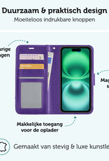 Forterra Hoesje Geschikt voor iPhone 16 Plus Book Case Kunstleer Hoes Met Screenprotector - Hoes Geschikt voor iPhone 16 Plus Hoesje Bookcase Met Pasjeshouder - Paars
