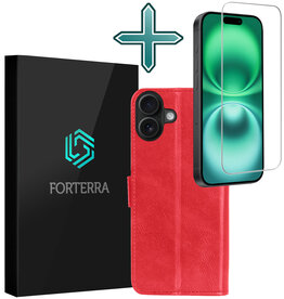 Forterra Forterra iPhone 16 Plus Hoesje Bookcase Met Screenprotector - Rood