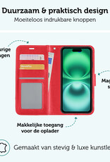 Forterra Hoesje Geschikt voor iPhone 16 Plus Book Case Kunstleer Hoes Met Screenprotector - Hoes Geschikt voor iPhone 16 Plus Hoesje Bookcase Met Pasjeshouder - Rood