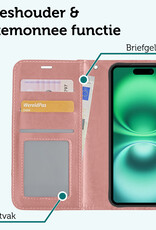 Forterra Hoesje Geschikt voor iPhone 16 Plus Book Case Kunstleer Hoes Met Screenprotector - Hoes Geschikt voor iPhone 16 Plus Hoesje Bookcase Met Pasjeshouder - Rosé goud