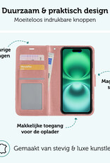 Forterra Hoesje Geschikt voor iPhone 16 Plus Book Case Kunstleer Hoes Met Screenprotector - Hoes Geschikt voor iPhone 16 Plus Hoesje Bookcase Met Pasjeshouder - Rosé goud