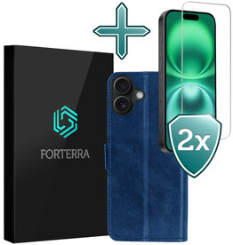 Forterra Forterra iPhone 16 Plus Hoesje Bookcase Met 2x Screenprotector - Donkerblauw