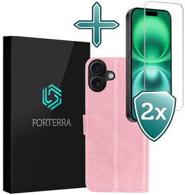 Forterra Forterra iPhone 16 Plus Hoesje Bookcase Met 2x Screenprotector - Lichtroze