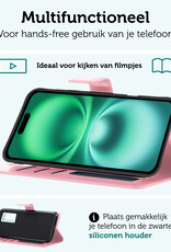 Forterra Hoesje Geschikt voor iPhone 16 Plus Book Case Kunstleer Hoes Met 2x Screenprotector - Hoes Geschikt voor iPhone 16 Plus Hoesje Bookcase Met Pasjeshouder - Lichtroze
