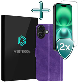 Forterra Forterra iPhone 16 Plus Hoesje Bookcase Met 2x Screenprotector - Paars