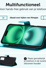 Forterra Hoesje Geschikt voor iPhone 16 Plus Book Case Kunstleer Hoes Met 2x Screenprotector - Hoes Geschikt voor iPhone 16 Plus Hoesje Bookcase Met Pasjeshouder - Turquoise