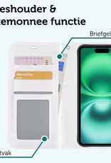 Forterra Hoesje Geschikt voor iPhone 16 Plus Book Case Kunstleer Hoes Met 2x Screenprotector - Hoes Geschikt voor iPhone 16 Plus Hoesje Bookcase Met Pasjeshouder - Wit
