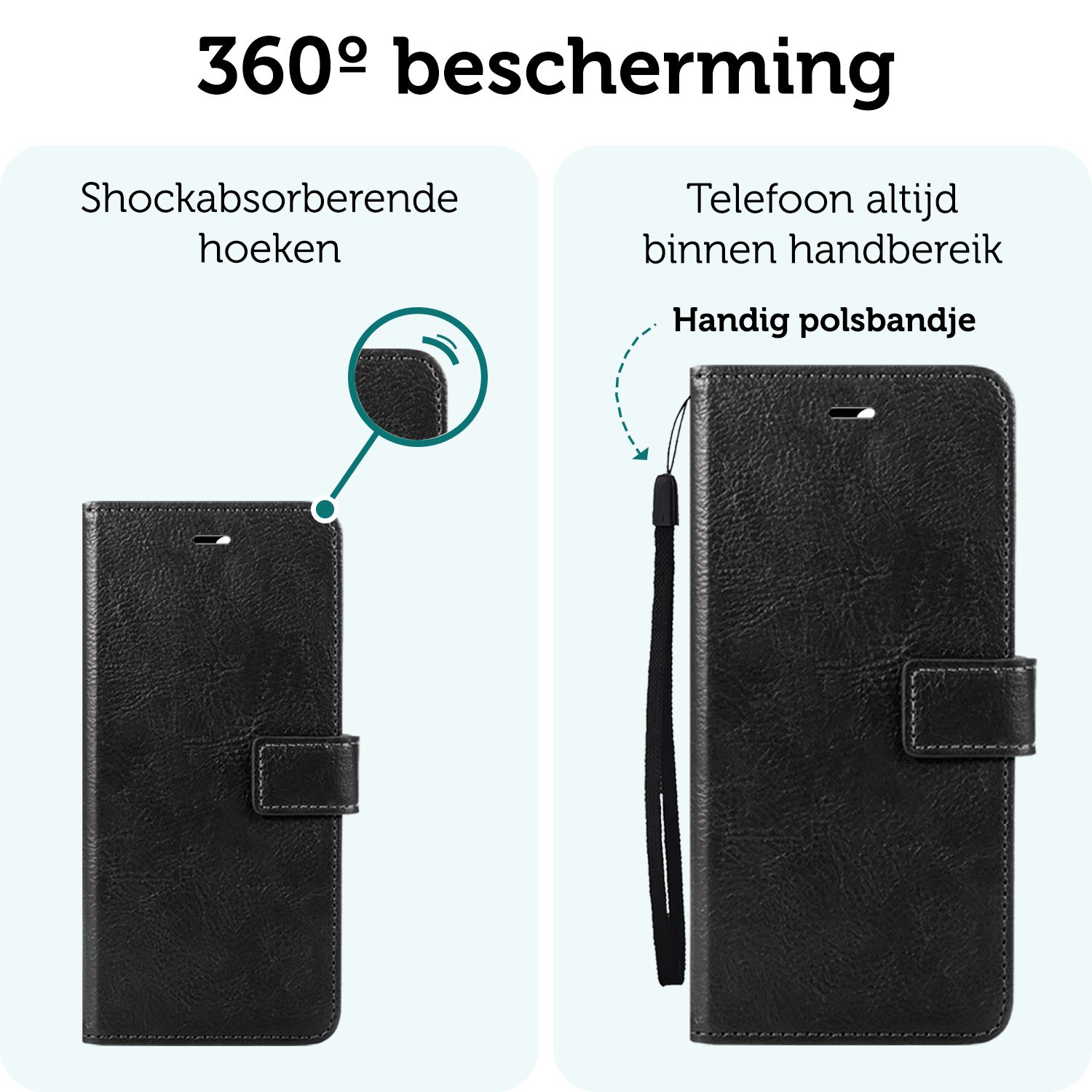 Forterra Hoesje Geschikt voor iPhone 16 Plus Book Case Kunstleer Hoes Met 2x Screenprotector - Hoes Geschikt voor iPhone 16 Plus Hoesje Bookcase Met Pasjeshouder - Zwart