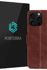Forterra Hoesje Geschikt voor iPhone 16 Pro Book Case Kunstleer Hoes - Hoes Geschikt voor iPhone 16 Pro Hoesje Bookcase Met Pasjeshouder - Bruin